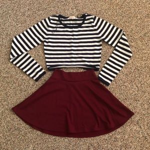 Matching Set - Striped Sweater and burgundy Skirt